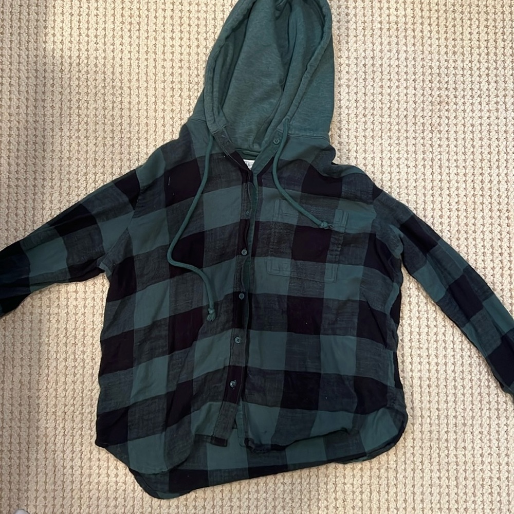 American Eagle Green Hoodie Flannel